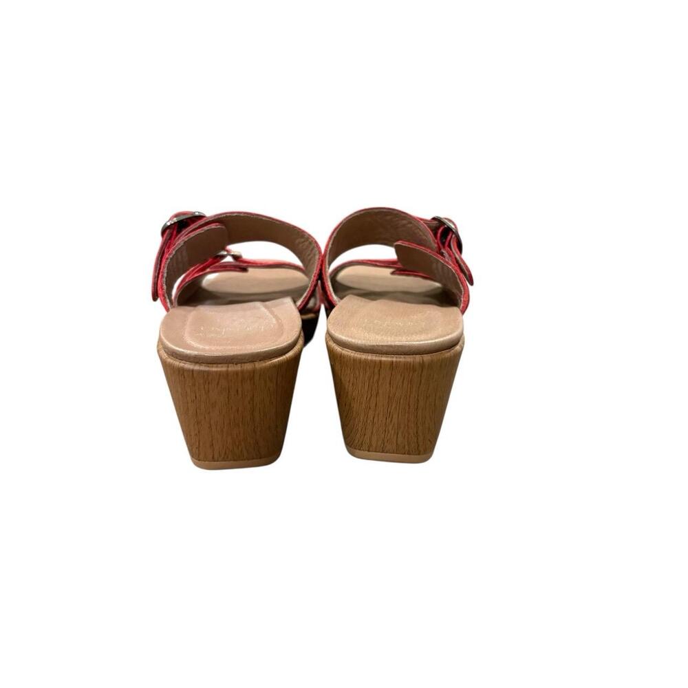 Dansko Jessie Leather Sandals Womens 37 Red Platform Buckle Strap Wedge Heel - Picture 6 of 9